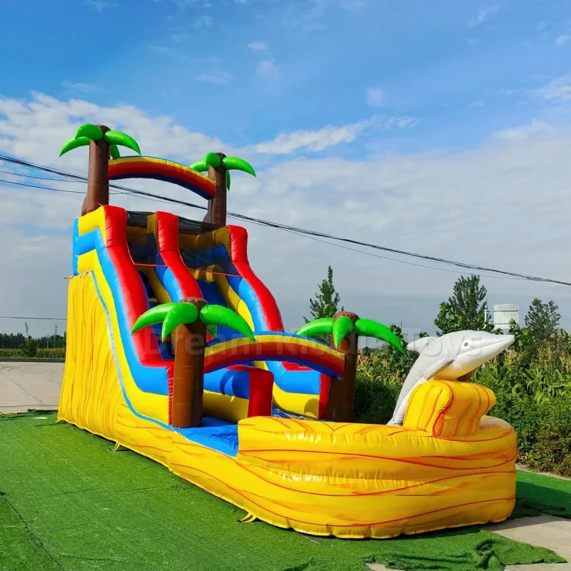 Water Slide Inflatable - 대형 열대 돌고래 테마 에어바운스 워터
