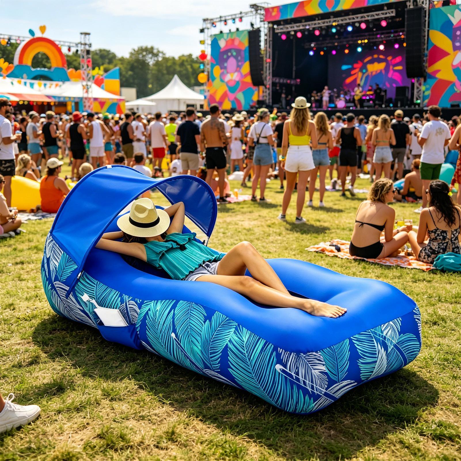 Pool Lounger Inflatable - 차양막이 있는 휴대용 에어 소파, 캠핑,