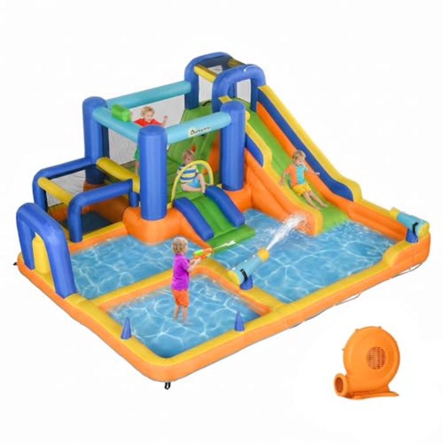 Water Slide Inflatable - 7-in-1 에어바운스 워터슬라이드, 450W 송풍기 포함,
