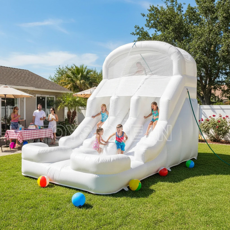 Water Slide Inflatable - 어린이용 에어바운스 워터슬라이드, 이중 화이트 슬라이드와