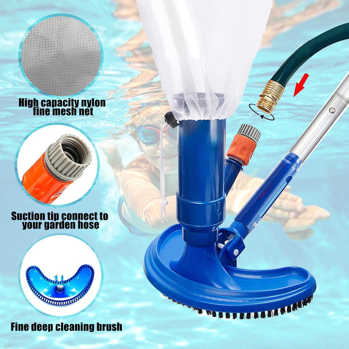 60인치 수영장 청소기 핸드헬드 텔레스코픽 폴 휴대용  - Pool Vacuum Manual 리뷰 및 가격